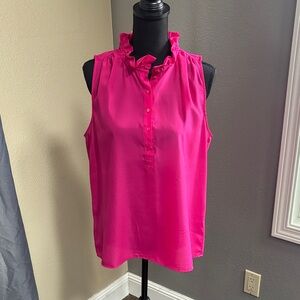 J. Crew Factory Hot Pink Sleeveless Ruffle Neck Blouse
